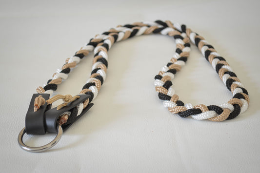 Cordelette tressia noir, beige et blanc finition en biothane